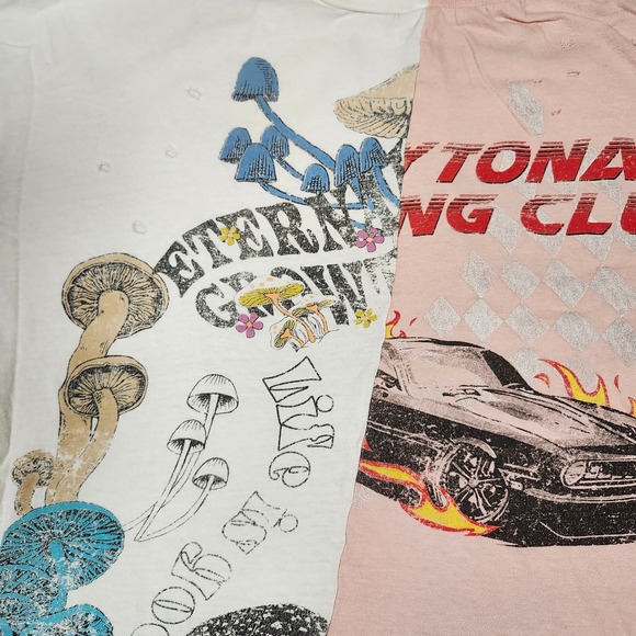Modish Rebel Reworked Split Graphic‎ Tee Mushroom & Daytona Car Distressed Sz XL - Picture 3 of 6
